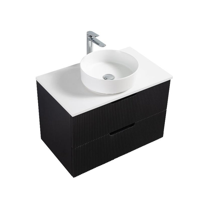 Indulge | Kelsa 750 Fluted Matte Black Wall Hung Vanity