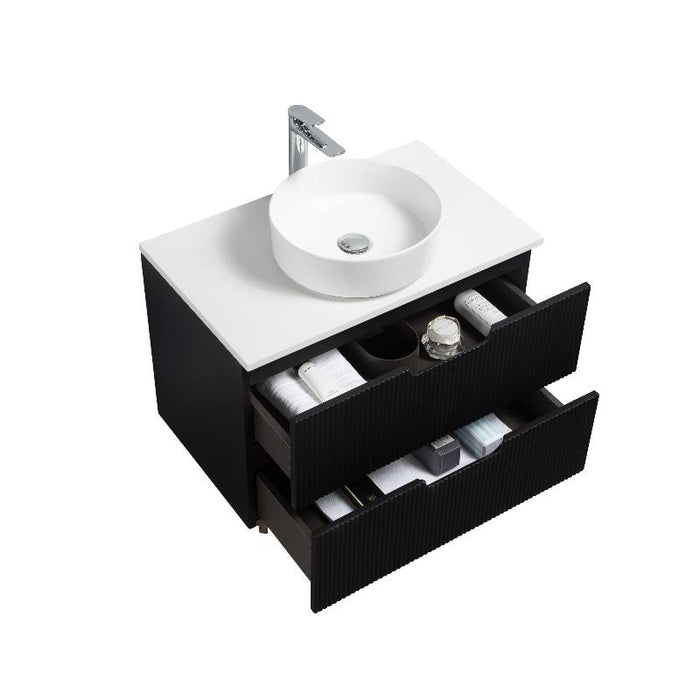 Indulge | Kelsa 750 Fluted Matte Black Wall Hung Vanity