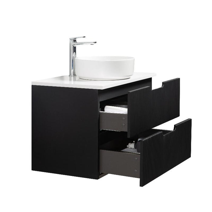 Indulge | Kelsa 750 Fluted Matte Black Wall Hung Vanity