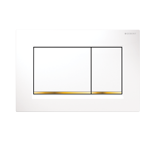 Geberit Sigma 30 Button - Square Gloss White with Bright Gold Trim
