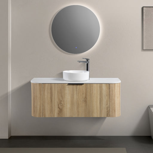 Curva 1200 Curved White Oak Fluted Wall Hung Vanity - Acqua Bathrooms