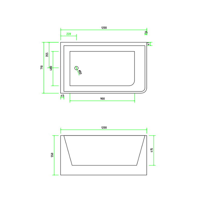 Indulge 1200 Left Corner Fit Freestanding Bath Tub