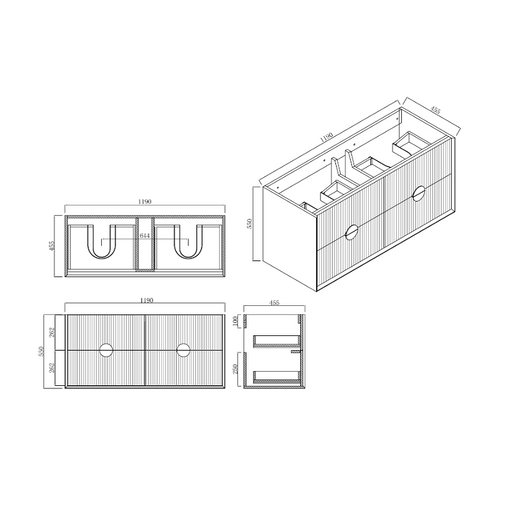 Infinity | Kingo 1200 Matte White Fluted Wall Hung Vanity - Acqua Bathrooms