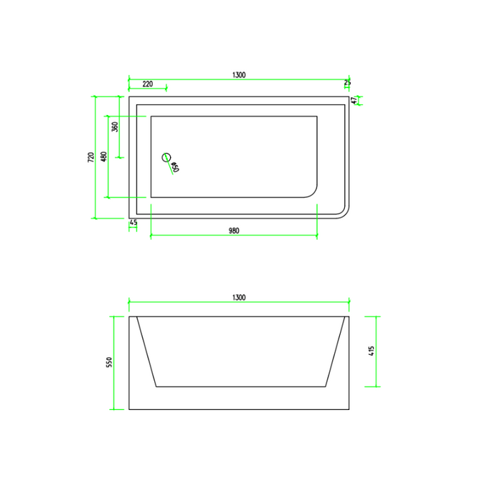 Indulge 1300 Left Corner Fit Freestanding Bath Tub