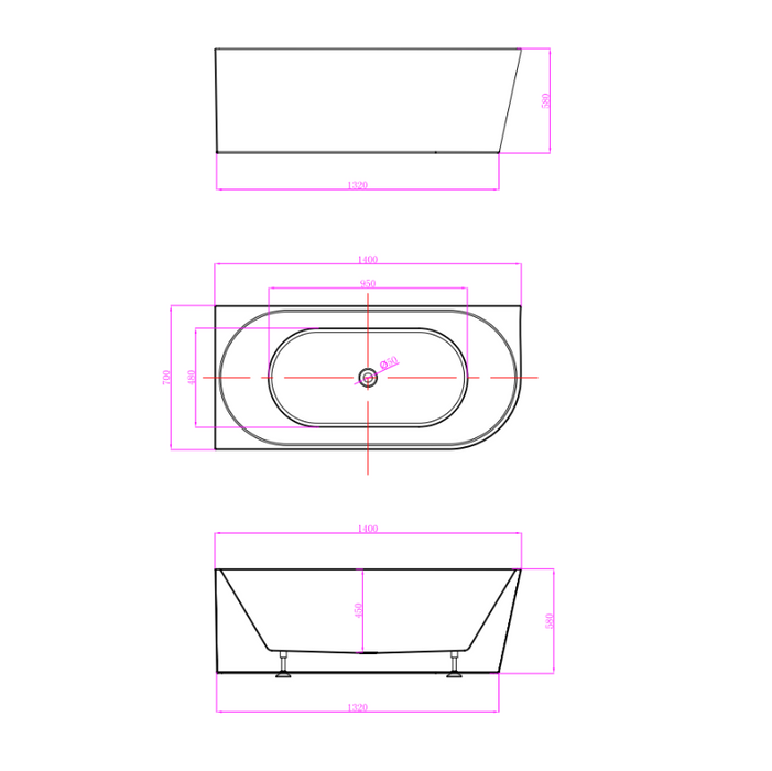 Dimitri 1400 Left Corner Fit Freestanding Bath Tub - Acqua Bathrooms