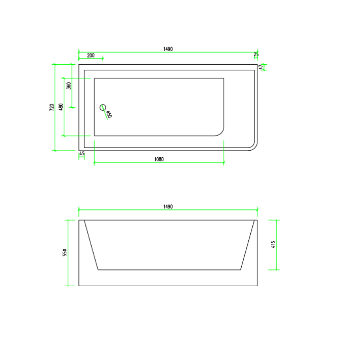 Indulge 1500 Left Corner Fit Freestanding Bath Tub