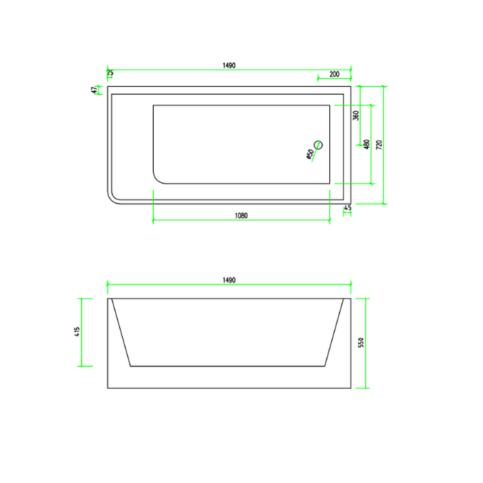 Indulge 1500 Right Corner Fit Freestanding Bath Tub