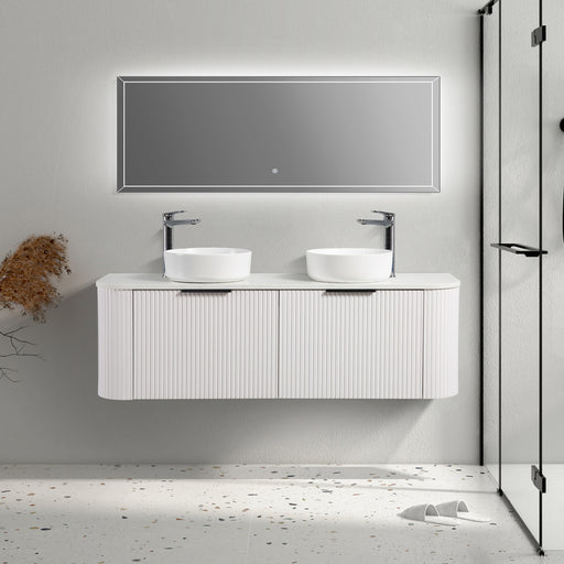 Curva 1500 Curved Double Matte White Fluted Wall Hung Vanity - Acqua Bathrooms