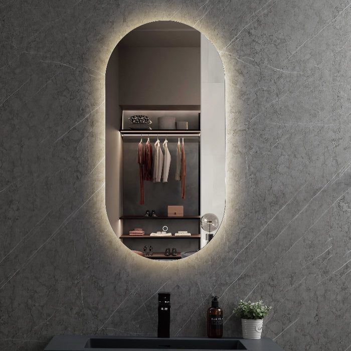 Oval 450 x 900mm Frameless LED Mirror - Three Light Temperatures