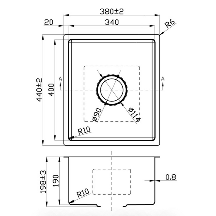 380 x 440 x 200mm Single Bowl Kitchen Sink - Acqua Bathrooms