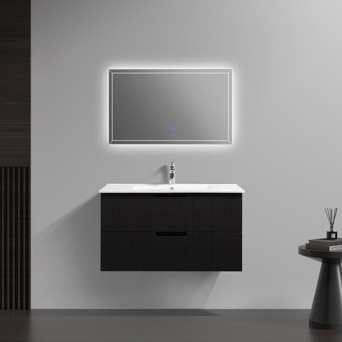 Indulge | Kelsa 900 Fluted Matte Black Wall Hung Vanity