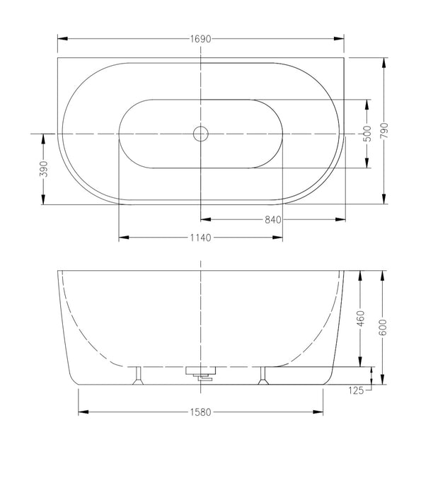 Venus Matte White Back to Wall Freestanding Bathtub