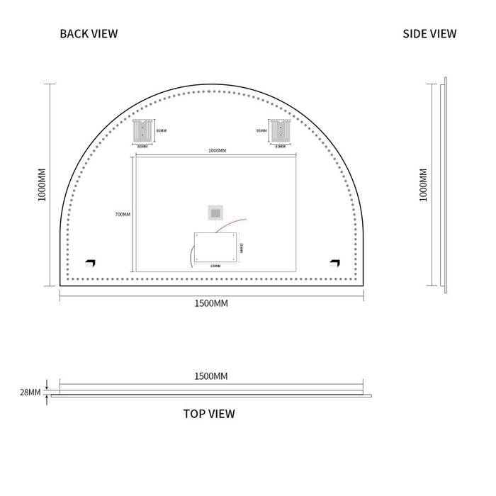 Indulge | Arched Touchless 1500 x 1000 LED Mirror - Three Light Temperatures - Acqua Bathrooms