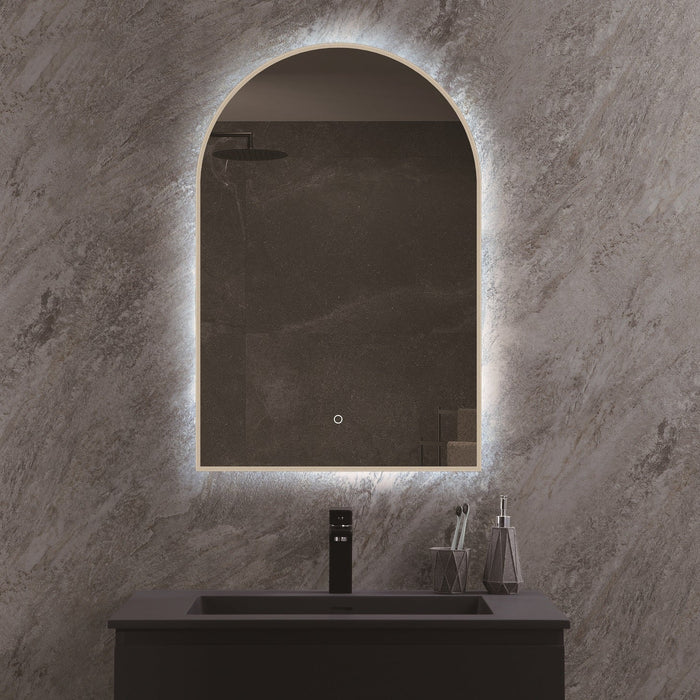 Arched 600 x 900mm Brushed Brass LED Mirror - Three Light Temperatures