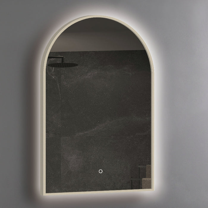 Arched 600 x 900mm Brushed Brass LED Mirror - Three Light Temperatures