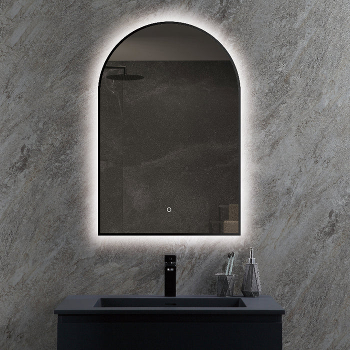 Arched 600 x 900mm Matte Black LED Mirror - Three Light Temperatures