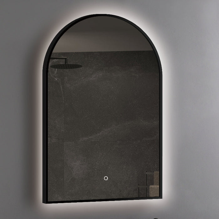 Arched 600 x 900mm Matte Black LED Mirror - Three Light Temperatures