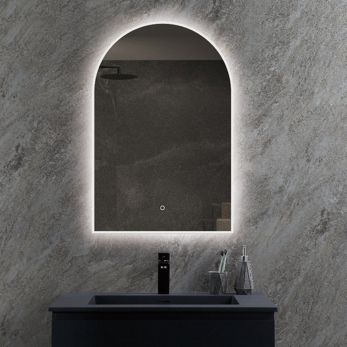 Arched 600 x 900mm Matte White LED Mirror - Three Light Temperatures