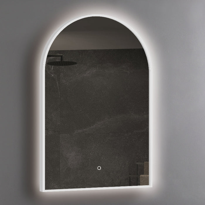 Arched 600 x 900mm Matte White LED Mirror - Three Light Temperatures