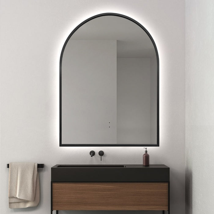 Indulge | Arched Touchless 750 x 1000mm Back-Lit Matte Black LED Mirror - Three Light Temperatures