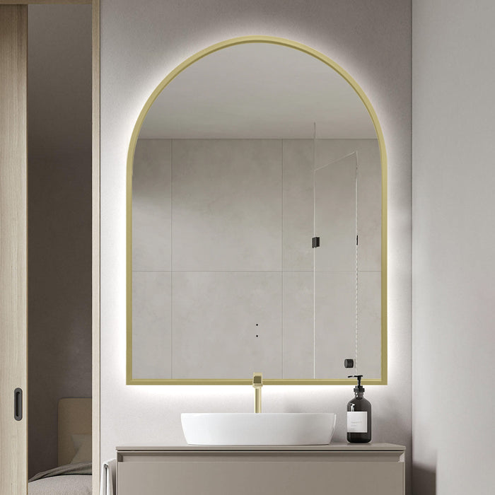 Indulge | Arched Touchless 750 x 1000mm Back-Lit Brushed Gold LED Mirror - Three Light Temperatures