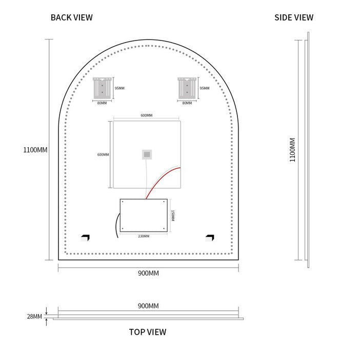 Indulge | Arched Touchless 900 x 1100 LED Mirror - Three Light Temperatures - Acqua Bathrooms