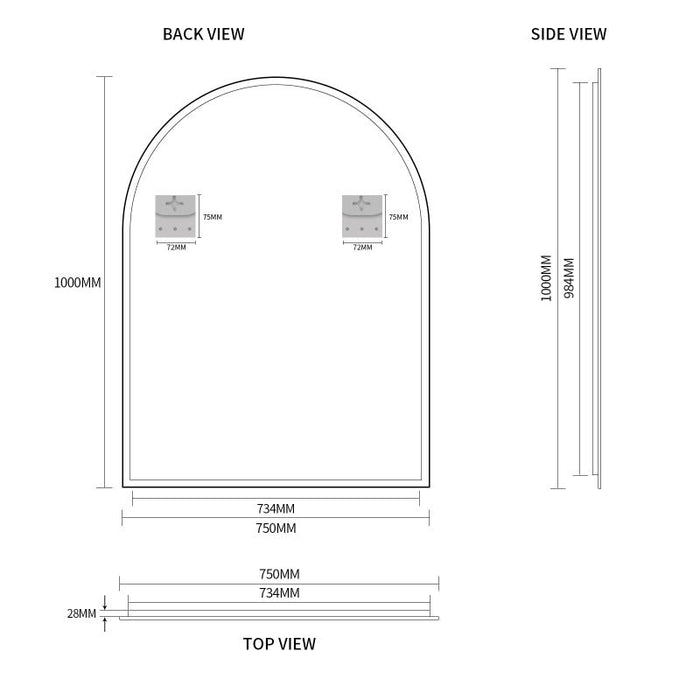 Indulge | Arched Matte Black 750 x 1000 Framed Mirror - Acqua Bathrooms