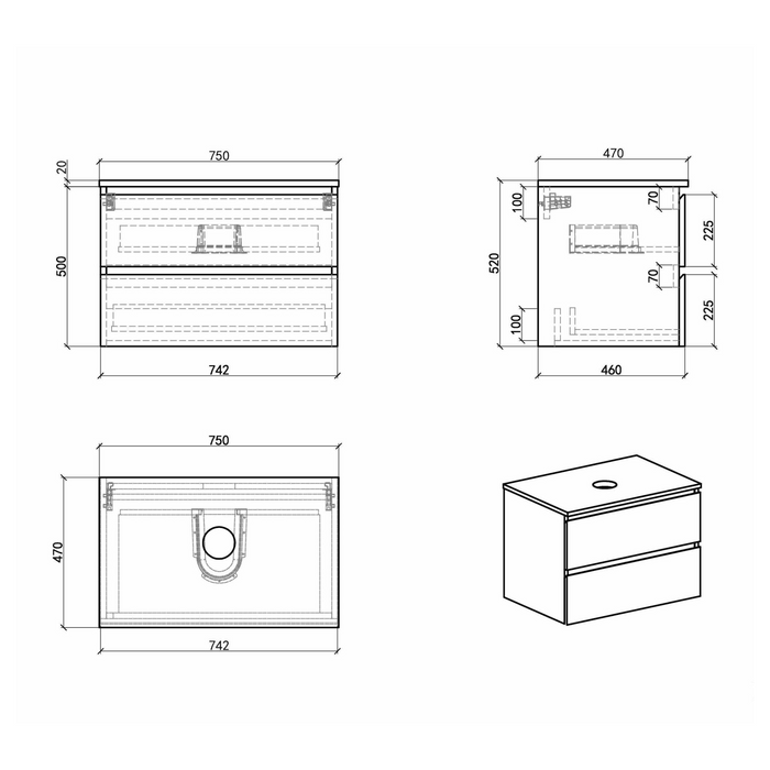 Avia 750mm White Oak Wall Hung Vanity With Stone Top | Indulge®