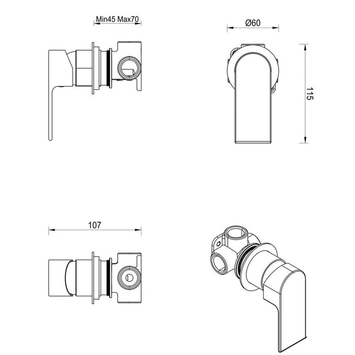 Beki Brushed Nickel Shower Mixer - Round Plate - Trim Kit Only