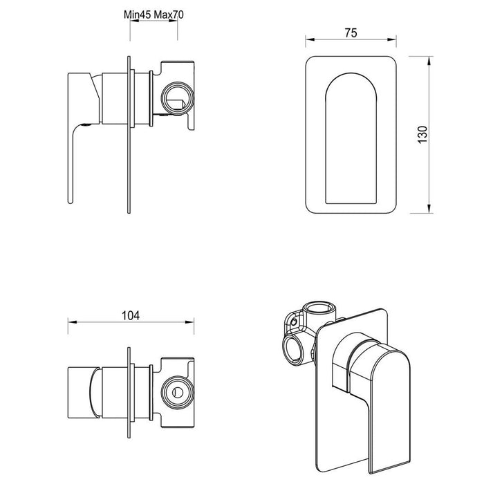 Beki Brushed Nickel Shower Mixer - Square Plate - Trim Kit Only