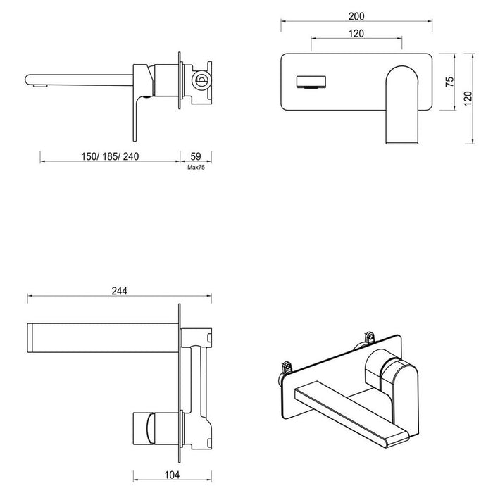 Beki Brushed Nickel Wall-Spout Combo - 1P - Trim Kit Only