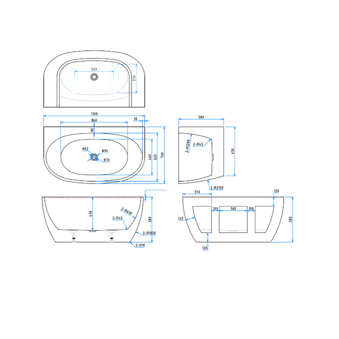 Delta 1300 Back to Wall Oval Freestanding Bath Tub