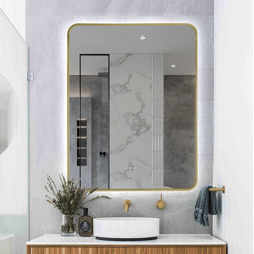 Indulge | Curva Rectangle Brushed Gold 700 x 900 Touchless LED Mirror  - Three Light Temperatures - Acqua Bathrooms