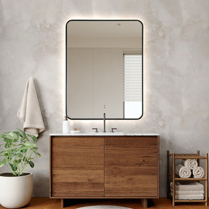 Indulge | Curva Rectangle Matte Black 700 x 900 Touchless LED Mirror  - Three Light Temperatures - Acqua Bathrooms