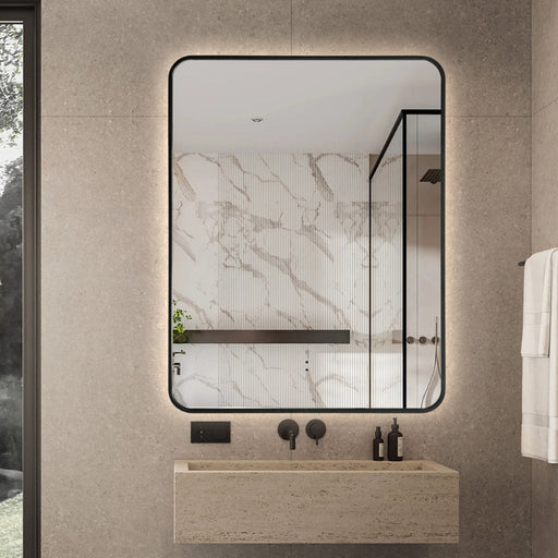 Indulge | Curva Rectangle Matte Black 700 x 900 Touchless LED Mirror  - Three Light Temperatures - Acqua Bathrooms