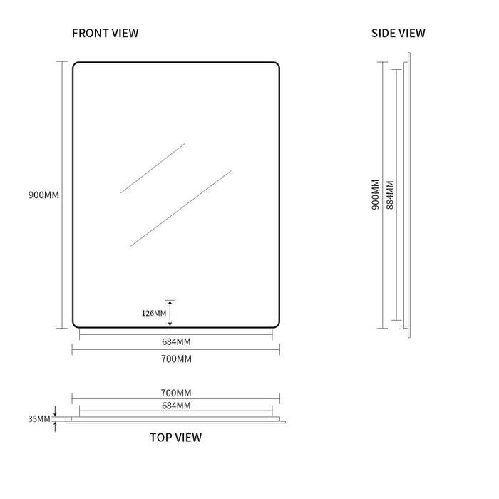 Indulge | Curva Rectangle Matte Black 700 x 900 Touchless LED Mirror  - Three Light Temperatures - Acqua Bathrooms