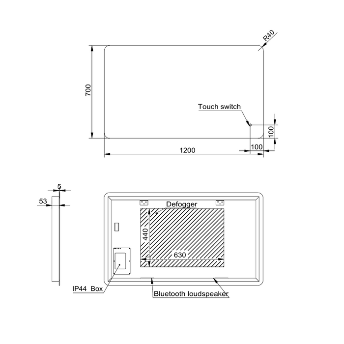 Curva 1200 x 700mm Bluetooth LED Mirror - Three Light Temperatures