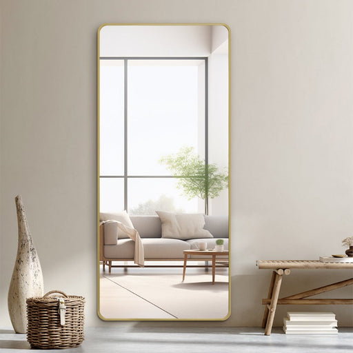 Indulge | Curva 800 x 1800mm Freestanding Brushed Gold Framed Mirror - Acqua Bathrooms