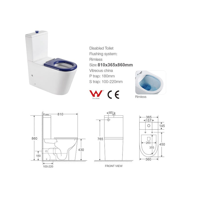 Cesena Care Rimless Care Toilet Suite - Grey Seat & Raised Button