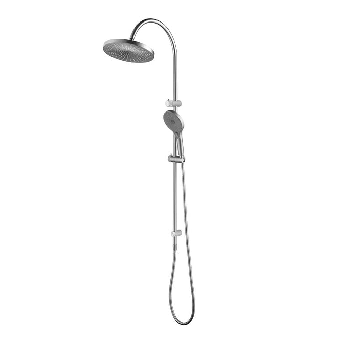 Mica Fluted Brushed Nickel Gooseneck Dual Shower Rail