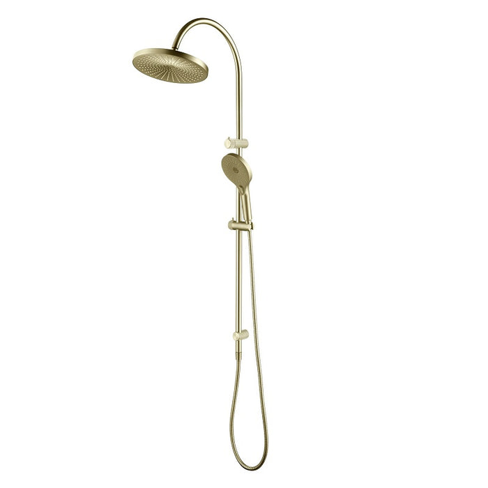 Mica Fluted French Gold Gooseneck Dual Shower Rail