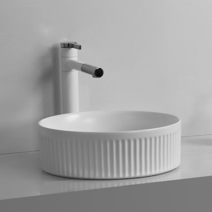 Flutted Matte White 360 x 360 x 120mm Round Above Counter Basin - Acqua Bathrooms