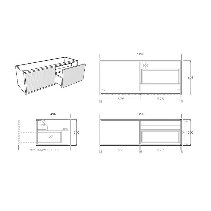 Bellevue 1200 Coastal Oak Fluted Wall Hung Vanity