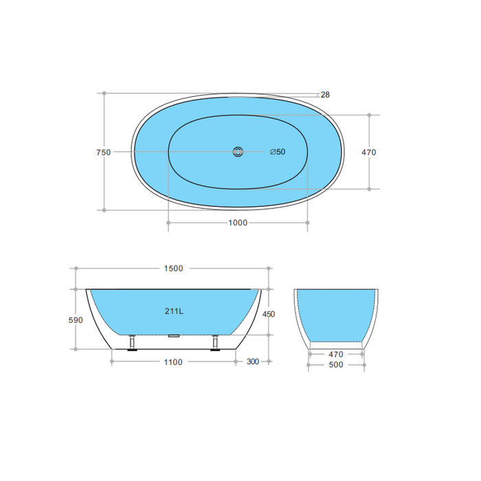 Stella Matte White 1500 Round Freestanding Bathtub