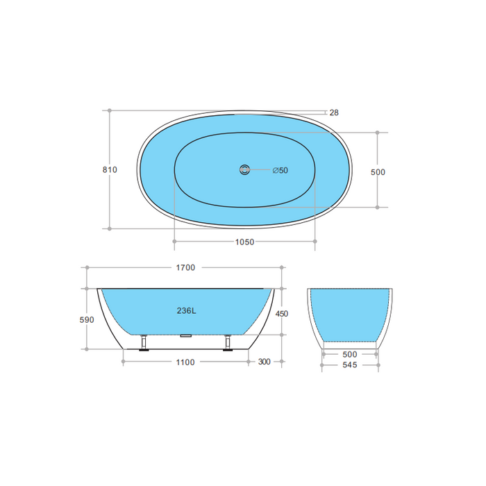 Stella Matte White 1700 Round Freestanding Bathtub