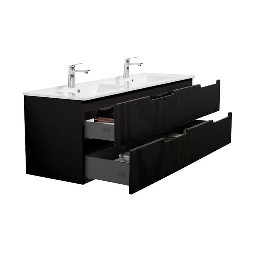 Indulge | Kelsa 1200 Fluted Double Matte Black Hung Vanity - Acqua Bathrooms