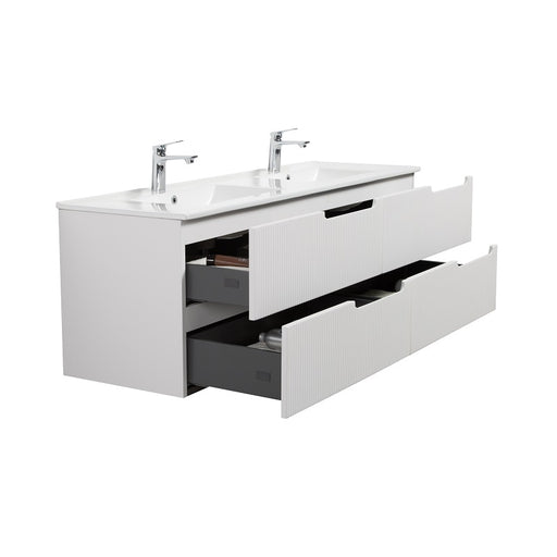 Indulge | Kelsa 1200 Fluted Double Matte White Wall Hung Vanity - Acqua Bathrooms