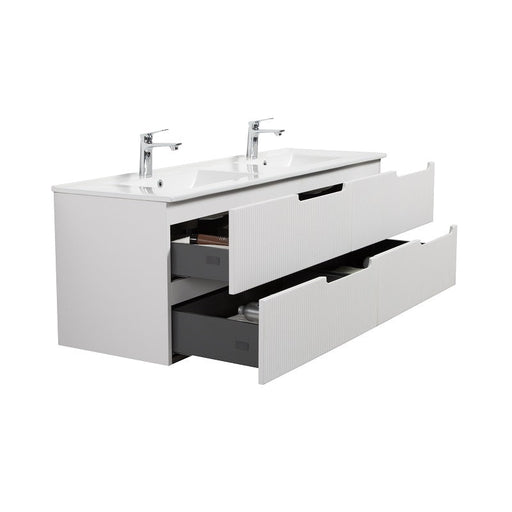 Indulge | Kelsa 1500 Fluted Double Matte White Wall Hung Vanity - Acqua Bathrooms