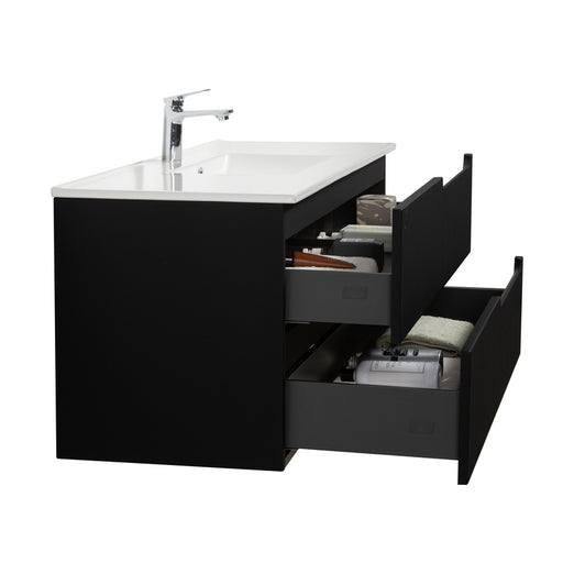 Indulge | Kelsa 1200 Fluted Matte Black Wall Hung Vanity - Acqua Bathrooms