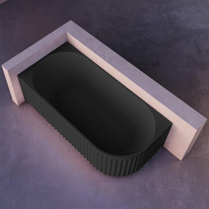 Kelsa Fluted 1500mm Matte Black Corner Fit Designer Round Freestanding Bath